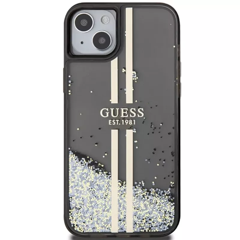 Guess GUHCP15MLFCSEGK Liquid Glitter Gold Stripes pevné puzdro pre iPhone 15 Plus / 14 Plus 6,7