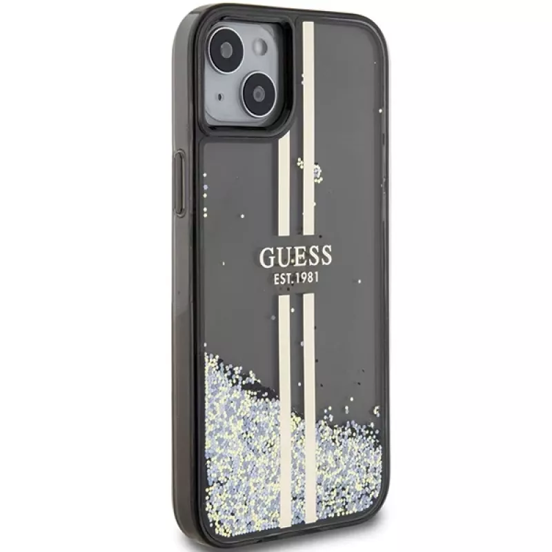 Guess GUHCP15MLFCSEGK Liquid Glitter Gold Stripes pevné puzdro pre iPhone 15 Plus / 14 Plus 6,7