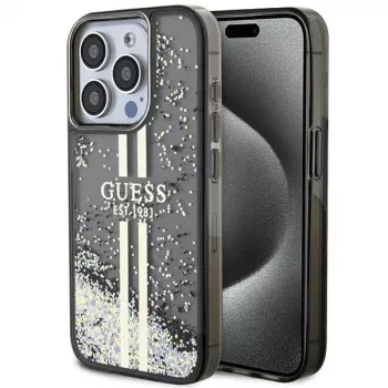 Guess GUHCP15LLFCSEGK iPhone 15 Pro 6.1 pevné puzdro Liquid Glitter Gold Stripes čierna