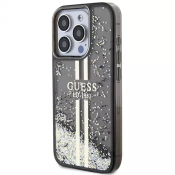 Guess GUHCP15LLFCSEGK iPhone 15 Pro 6.1 pevné puzdro Liquid Glitter Gold Stripes čierna