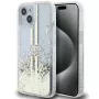 Guess GUHCP15MLFCSEGT iPhone 15 Plus / 14 Plus 6,7 inch priehľadné pevné puzdro Liquid Glitter zlaté pruhy