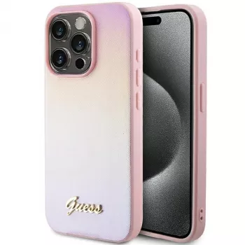 Guess Saffiano Iridescent Script pevné puzdro pre Apple iPhone 14 Pro 6,1