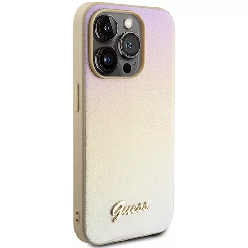 Guess GUHCP14XPSAIRSD Saffiano Iridescent Script pevné puzdro pre Apple iPhone 14 Pro Max 6,7