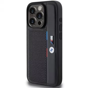 BMW Perforated Tricolor Line pevné puzdro pre Apple iPhone 15 Pro 6.1 čierna