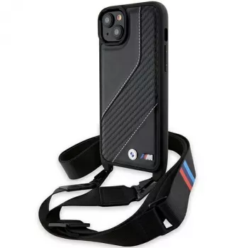 BMW M Edition Carbon Stripe & Strap pevné puzdro pre iPhone 15 Plus / 14 Plus 6,7