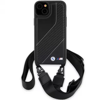 BMW M Edition Carbon Stripe & Strap pevné puzdro pre iPhone 15 Plus / 14 Plus 6,7