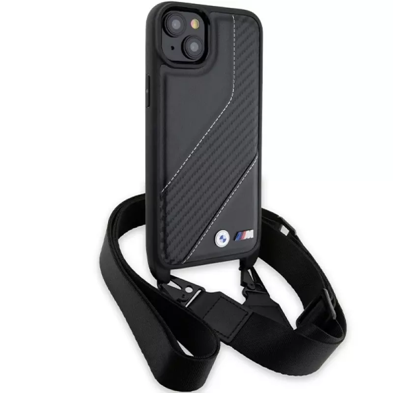 BMW M Edition Carbon Stripe & Strap pevné puzdro pre iPhone 15 Plus / 14 Plus 6,7
