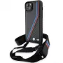 BMW BMHCP15S23PSVTK iPhone 15 / 14 / 13 čierna pevné puzdro M Edition Carbon Tricolor Lines & Strap