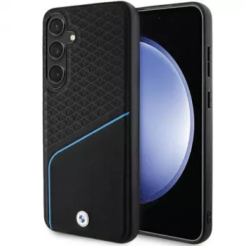 BMW Signature kožené textúrované a Line MagSafe pevné puzdro pre Samsung Galaxy S24, čierne