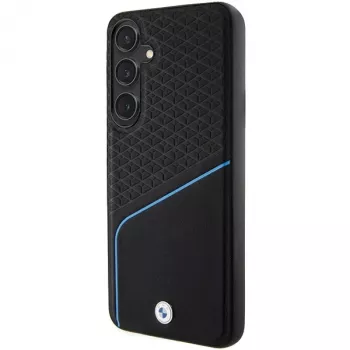 BMW Signature kožené textúrované a Line MagSafe pevné puzdro pre Samsung Galaxy S24, čierne