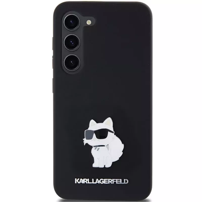Karl Lagerfeld KLHCS23SSMHCNPK S23 S911 čierne pevné puzdro silikónové Choupette kovový pin