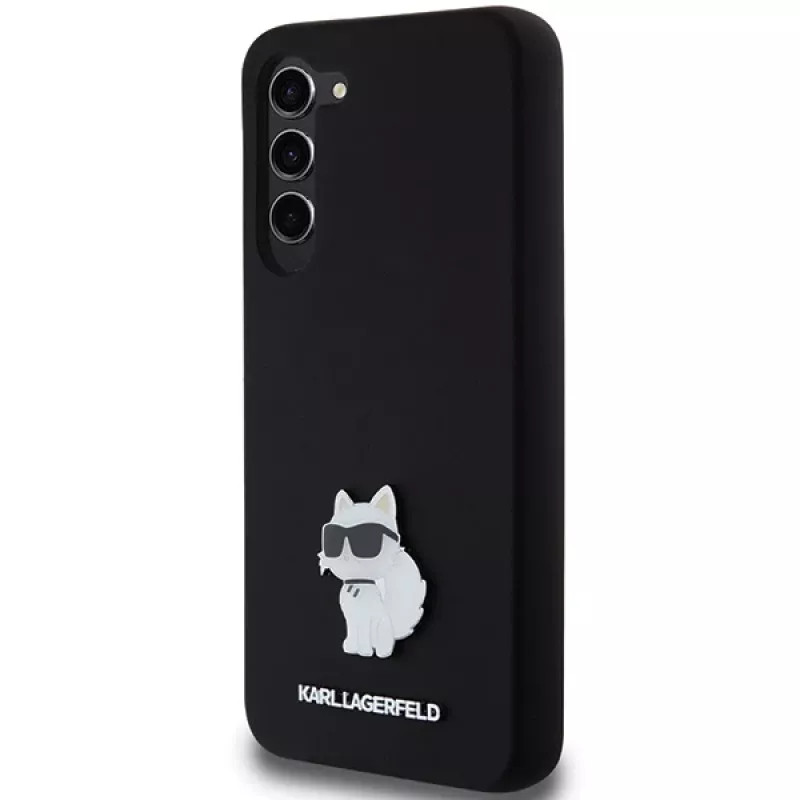 Karl Lagerfeld KLHCS23MSMHCNPK S23+ S916 čierne pevné puzdro silikónové Choupette kovový pin