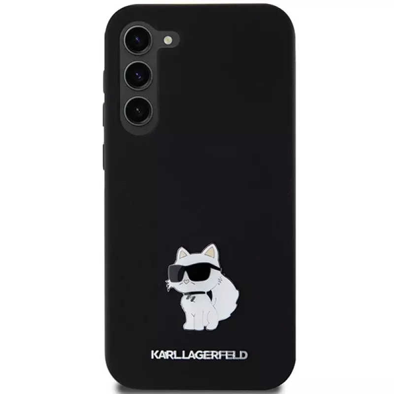 Karl Lagerfeld KLHCS23MSMHCNPK S23+ S916 čierne pevné puzdro silikónové Choupette kovový pin