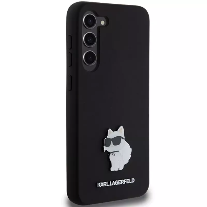 Karl Lagerfeld KLHCS23MSMHCNPK S23+ S916 čierne pevné puzdro silikónové Choupette kovový pin