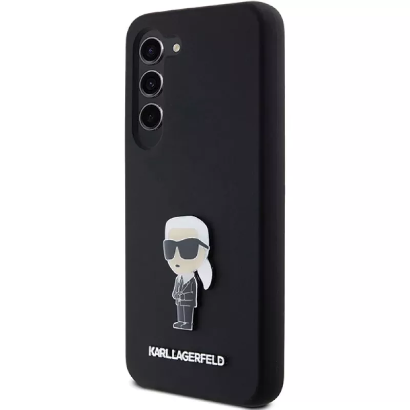 Karl Lagerfeld KLHCS23MSMHKNPK silikónové puzdro Ikonik kovový pin pre Samsung Galaxy S23+ čierne