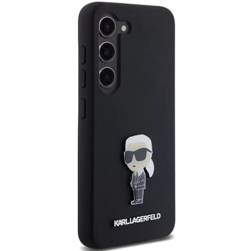 Karl Lagerfeld KLHCS23MSMHKNPK silikónové puzdro Ikonik kovový pin pre Samsung Galaxy S23+ čierne