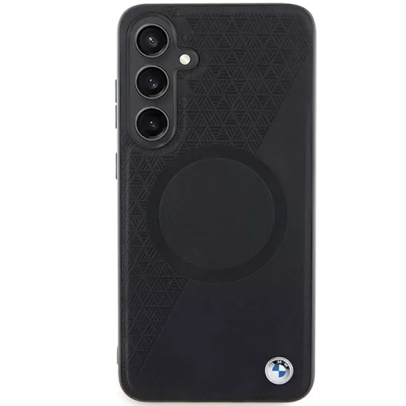 BMW Signature kožené pevné puzdro pre Samsung Galaxy S24+ - Half Textured & Circle MagSafe - čierne