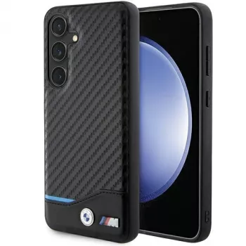 BMW M Collection pravá koža karbónové vlákno pevný zadný kryt pre Samsung Galaxy S24 - čierne