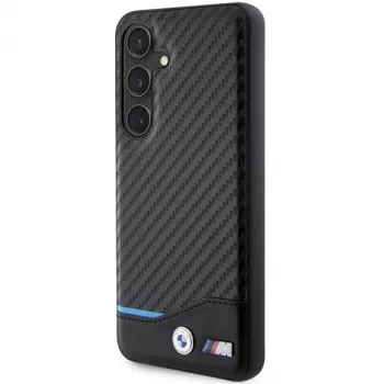 BMW M Collection pravá koža karbónové vlákno pevný zadný kryt pre Samsung Galaxy S24 - čierne