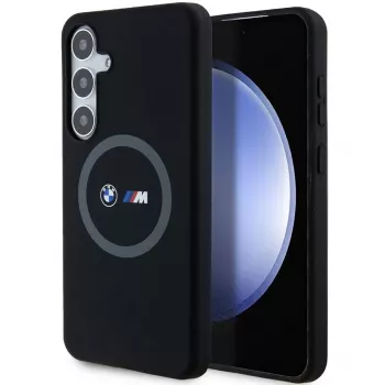 BMW M Collection silikónové pevné puzdro s držiakom na prsteň MagSafe pre Samsung Galaxy S24+ (SM-S926) - čierne