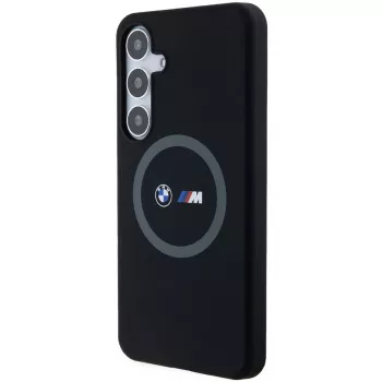 BMW M Collection silikónové pevné puzdro s držiakom na prsteň MagSafe pre Samsung Galaxy S24+ (SM-S926) - čierne