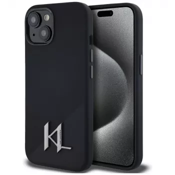 KARL LAGERFELD Silicone Shadow Metal Initial MagSafe puzdro pre iPhone 15 čierna