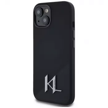KARL LAGERFELD Silicone Shadow Metal Initial MagSafe puzdro pre iPhone 15 čierna