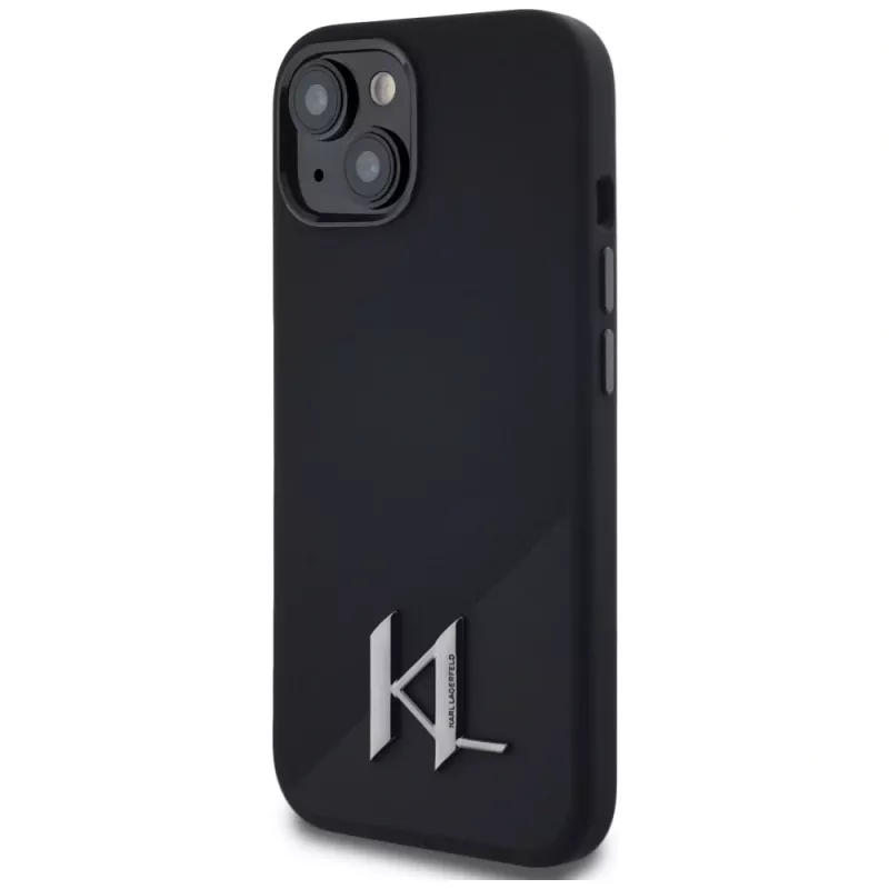 KARL LAGERFELD Silicone Shadow Metal Initial MagSafe puzdro pre iPhone 15 čierna