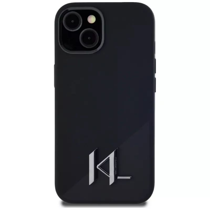KARL LAGERFELD Silicone Shadow Metal Initial MagSafe puzdro pre iPhone 15 čierna