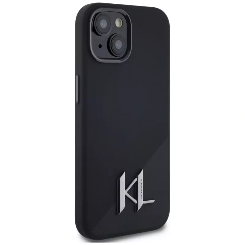 KARL LAGERFELD Silicone Shadow Metal Initial MagSafe puzdro pre iPhone 15 čierna