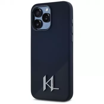 KARL LAGERFELD Silicone Shadow Metal Initial MagSafe puzdro pre iPhone 15 Pro, čierna