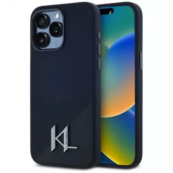 Karl Lagerfeld Silicone ShadowMetal Initial MagSafe puzdro pre iPhone 15 Pro Max čierna