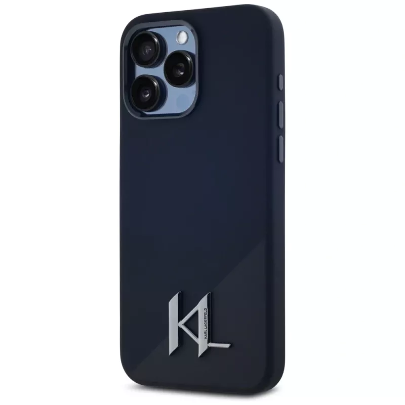 Karl Lagerfeld Silicone ShadowMetal Initial MagSafe puzdro pre iPhone 15 Pro Max čierna
