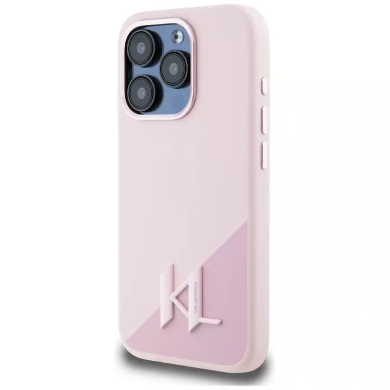KARL LAGERFELD Silicone Shadow Metal Initial MagSafe puzdro pre iPhone 15 Pro, ružová