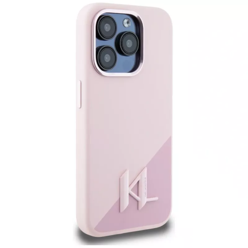 KARL LAGERFELD Silicone Shadow Metal Initial MagSafe puzdro pre iPhone 15 Pro, ružová