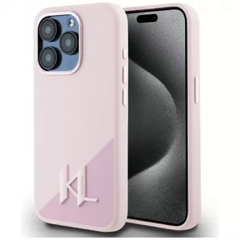 KARL LAGERFELD Silicone Shadow Metal Initial MagSafe puzdro pre iPhone 15 Pro Max, ružová
