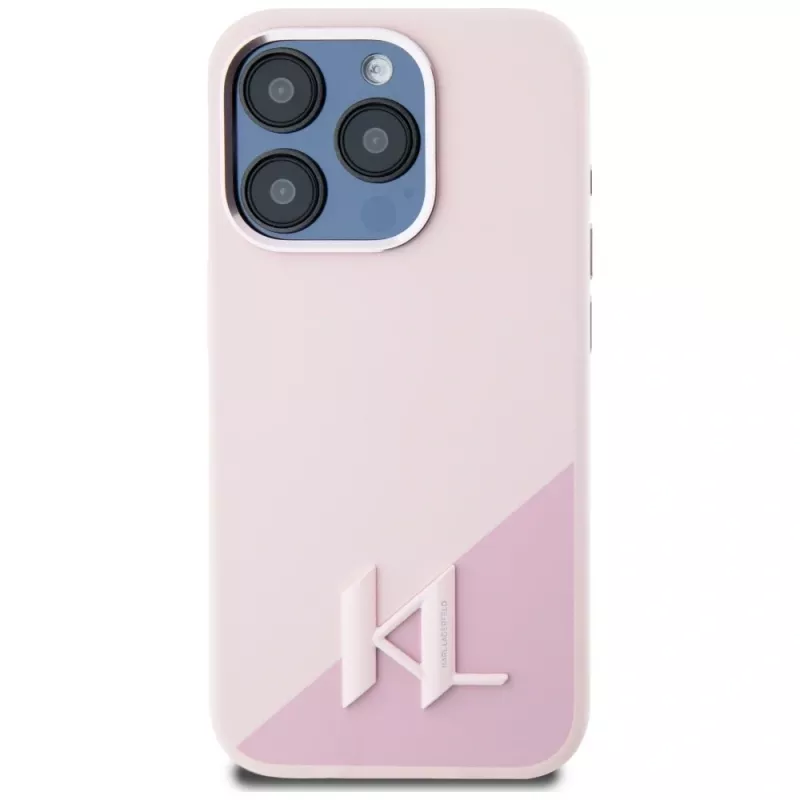 KARL LAGERFELD Silicone Shadow Metal Initial MagSafe puzdro pre iPhone 15 Pro Max, ružová