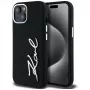 KARL LAGERFELD Silicone Metal Script Logo puzdro pre Apple iPhone 15, čierna