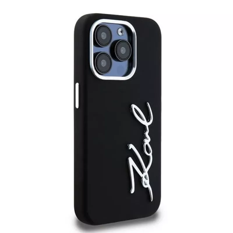 Karl Lagerfeld KLHCP15LSCMSMVK Hardcase Silicone Metal Script Logo pre iPhone 15 Pro 6.1 čierna