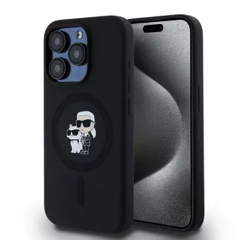 Karl Lagerfeld KLHMP15LSCMKCRHK iPhone 15 Pro 6.1 čierne pevné puzdro silikónové Karl & Choupette MagSafe
