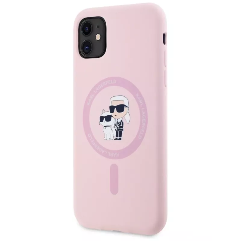 KARL LAGERFELD Silicone Karl&Choupette MagSafe puzdro pre iPhone 11 ružová