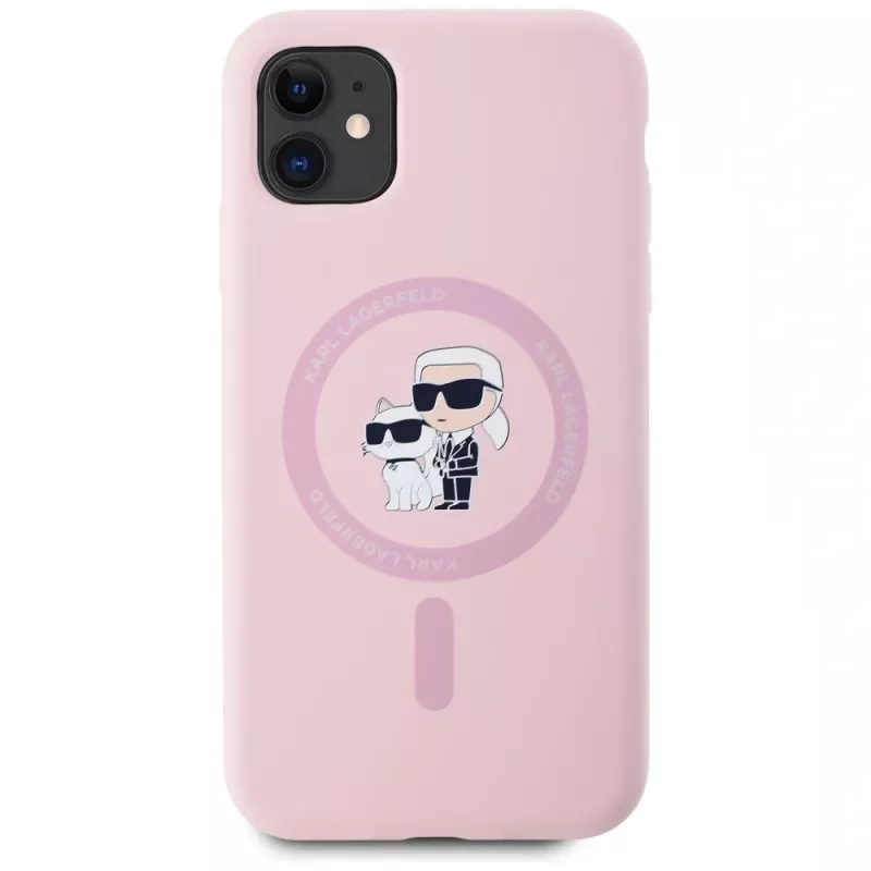 KARL LAGERFELD Silicone Karl&Choupette MagSafe puzdro pre iPhone 11 ružová