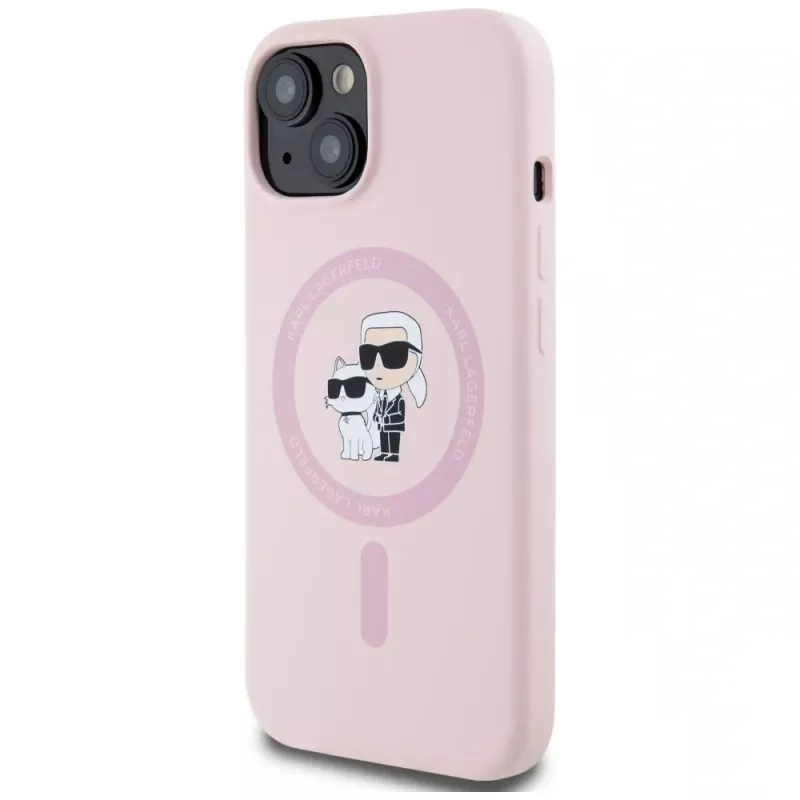 Karl Lagerfeld Silicone Karl & Choupette MagSafe puzdro pre iPhone 15 Plus ružová