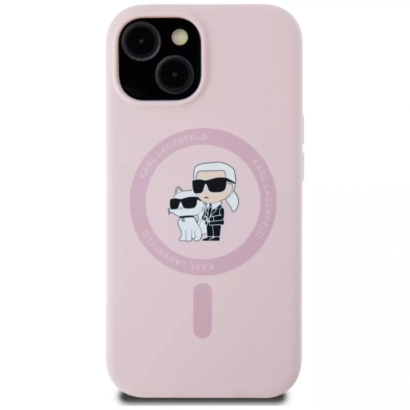 Karl Lagerfeld Silicone Karl & Choupette MagSafe puzdro pre iPhone 15 Plus ružová