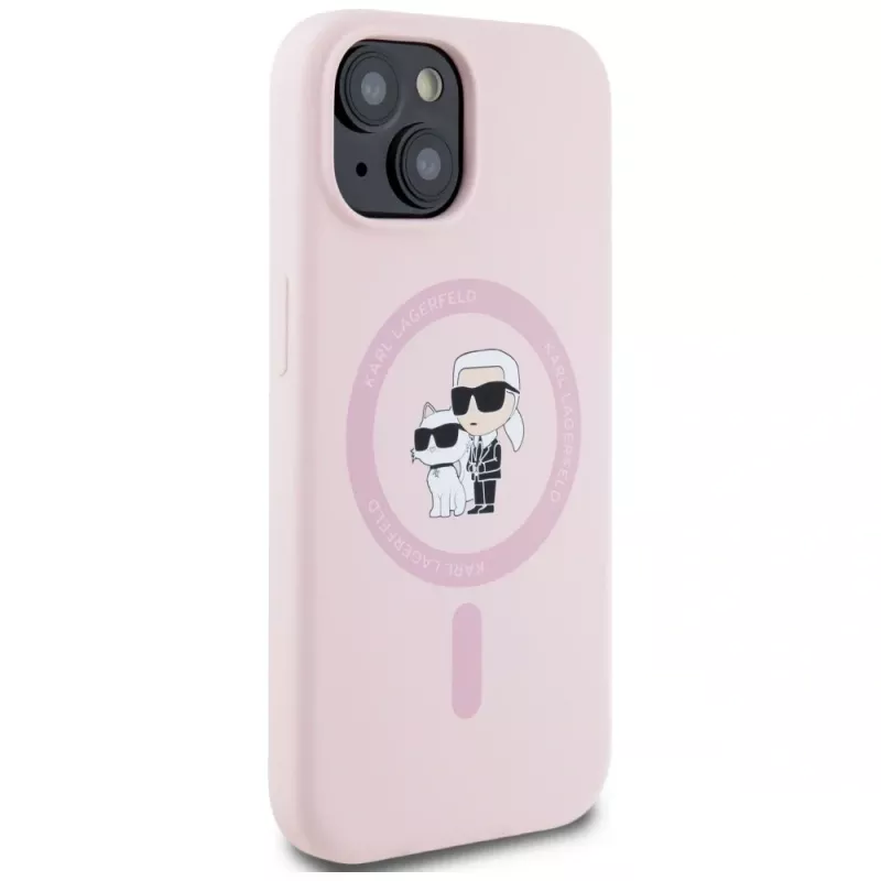 Karl Lagerfeld Silicone Karl & Choupette MagSafe puzdro pre iPhone 15 Plus ružová