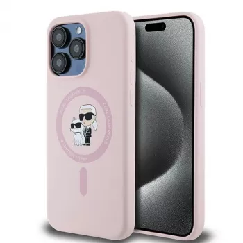 Karl Lagerfeld KLHMP15XSCMKCRHP iPhone 15 Pro Max 6,7 palca ružové silikónové pevné puzdro s Karl & Choupette prsteňom a MagSafe