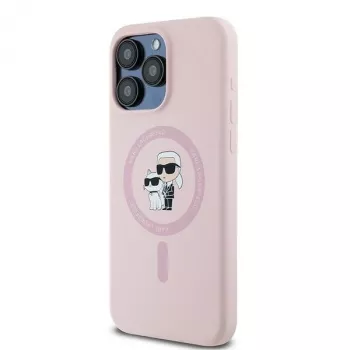 Karl Lagerfeld KLHMP15XSCMKCRHP iPhone 15 Pro Max 6,7 palca ružové silikónové pevné puzdro s Karl & Choupette prsteňom a MagSafe
