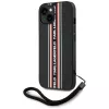 KARL LAGERFELD Saffiano Athleisure Stripes Cord puzdro pre iPhone 15, čierna-červená