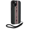 KARL LAGERFELD Saffiano Athleisure Stripes Cord puzdro pre iPhone 15, čierna-červená