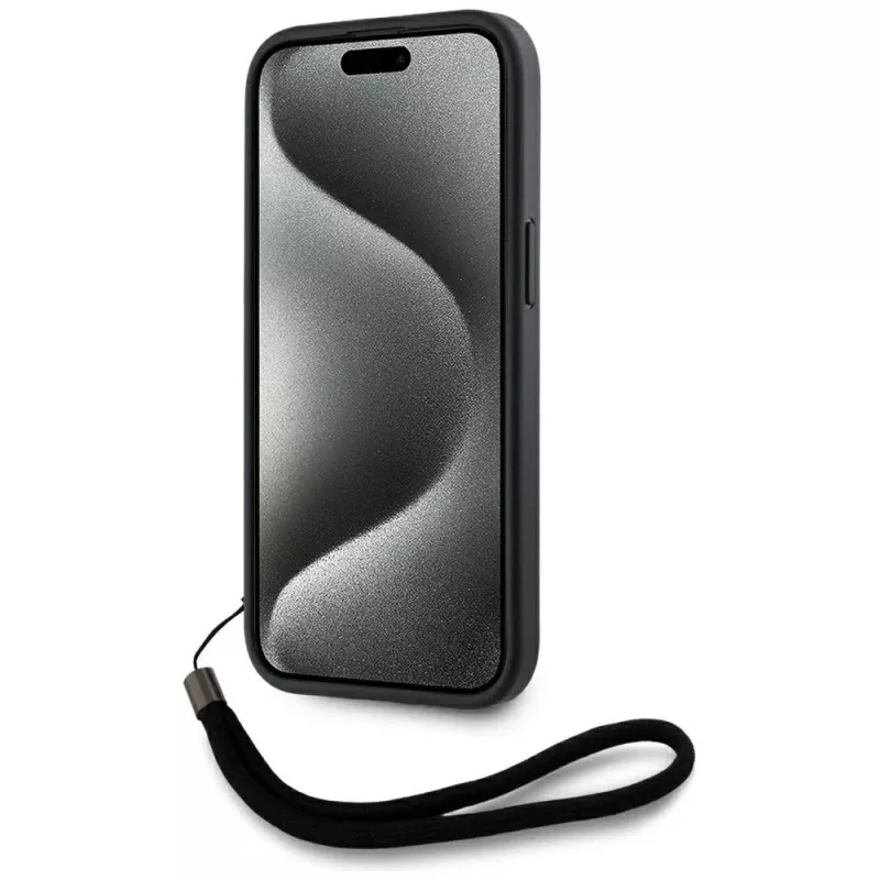 KARL LAGERFELD Saffiano Athleisure Stripes Cord puzdro pre iPhone 15, čierna-červená